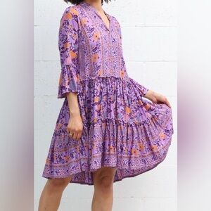 Sea Lustre Purple Floral Babydoll Dress Boho Size S/M